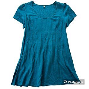 Old Navy Womens Plus Size XXL Fit & Flare Linen Blend Scoop Neck Blue Dress